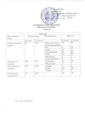 Күнделікті мәзір. 21.10.2022 жж