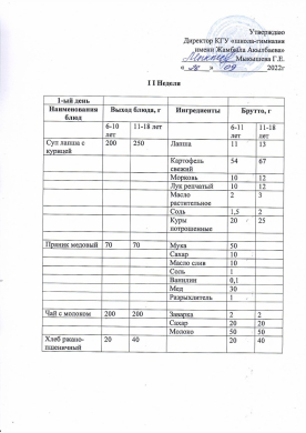 26.09.2022ж Преспективалық ас мәзірі