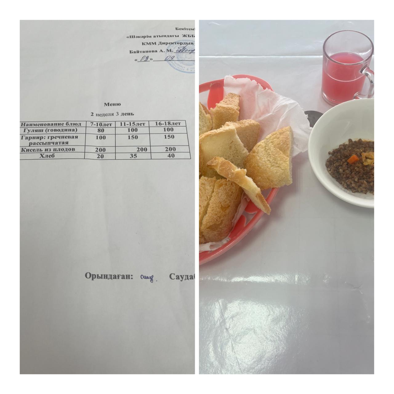 «10 қыркүйектегі мектептегі тамақтану»