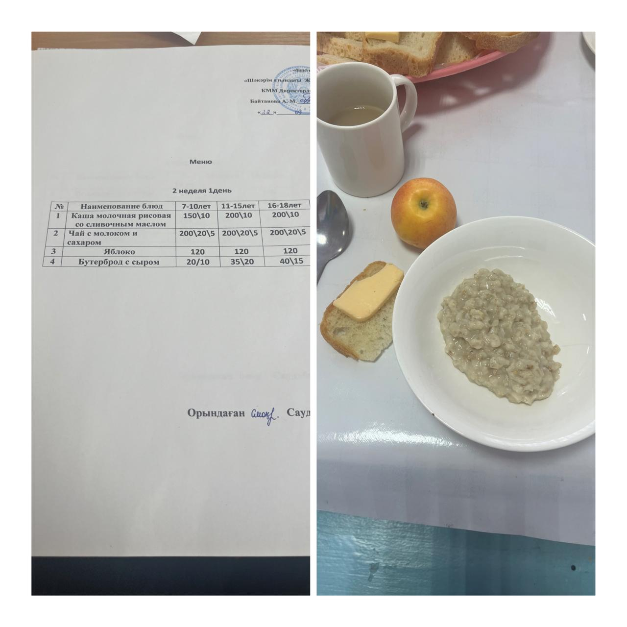 «22 қыркүйектегі мектептегі тамақтану»