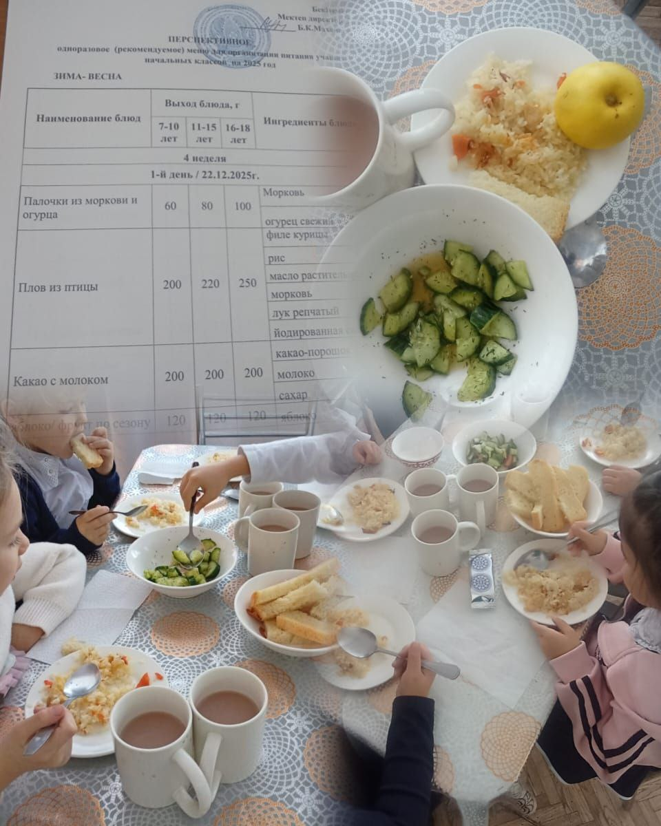 Тамақ мәзірге сай дайындалды. 